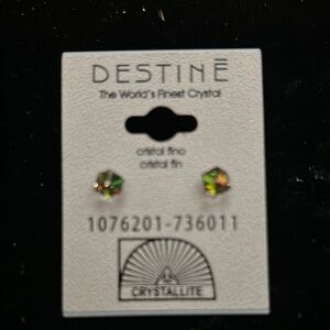 Crystal Stud Earrings - Green and Gold